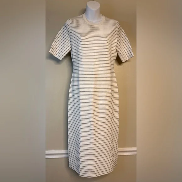 Theory Stripe Rib Dress in Ivory/Black Glossed‎ size large NWT - Picture 5 of 14